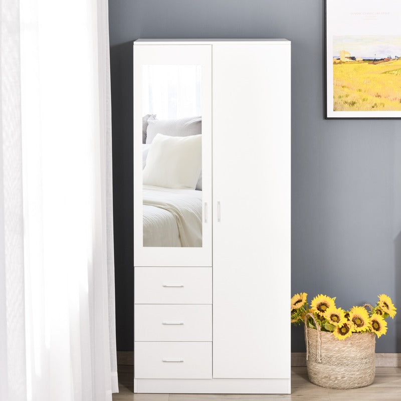 HOMCOM 2 Door 3 Drawer Mirrored Wardrobe with Hanging Rail, Modern Clothes Storage Cupboard with Mirror, Drawers and Adjustable Shelves for Bedroom, 80 x 50 x 180 cm, White