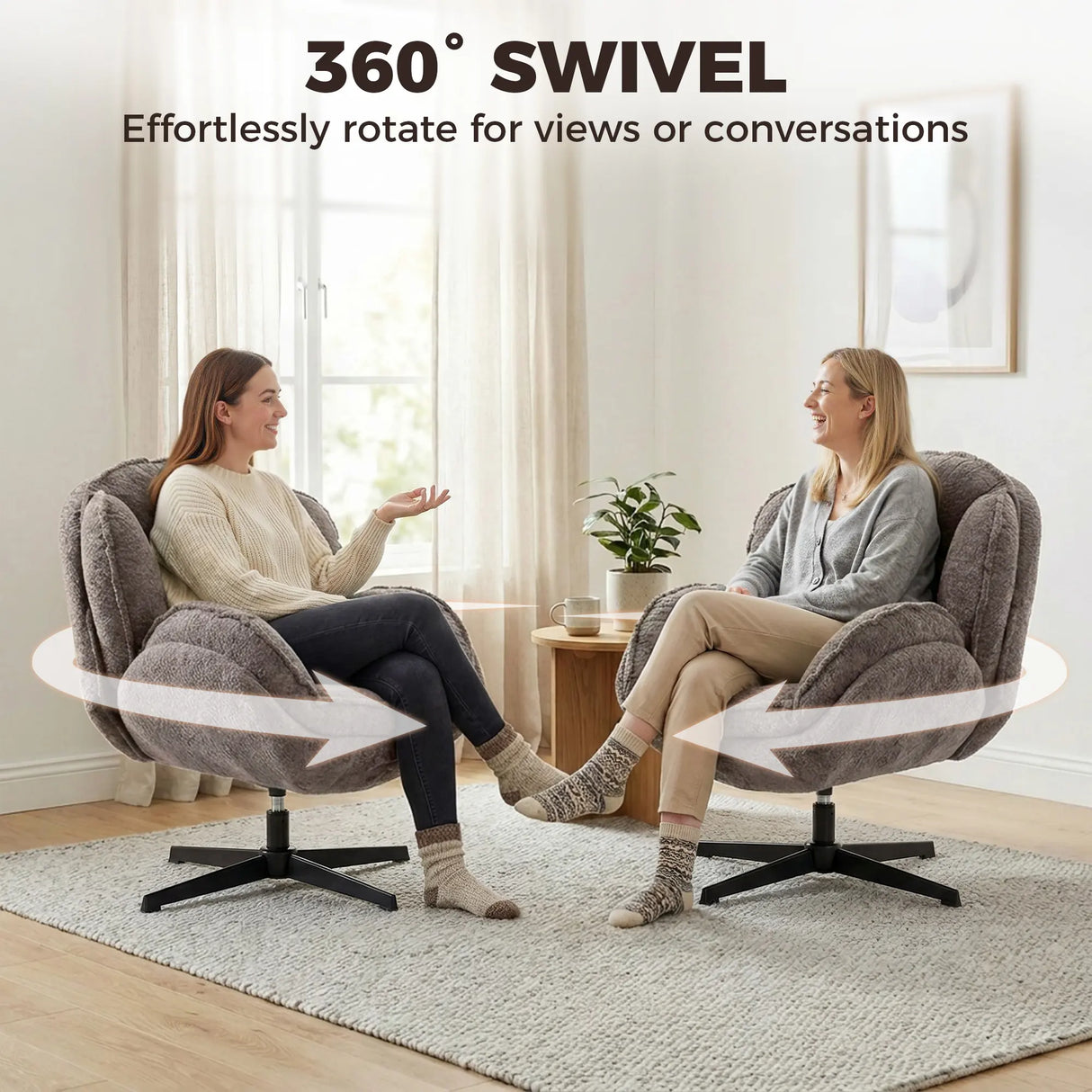 HOMCOM Modern Wingback Accent Chair, Velvet Armchair with Four-Star Base, S-Springs, Swivel, Grey