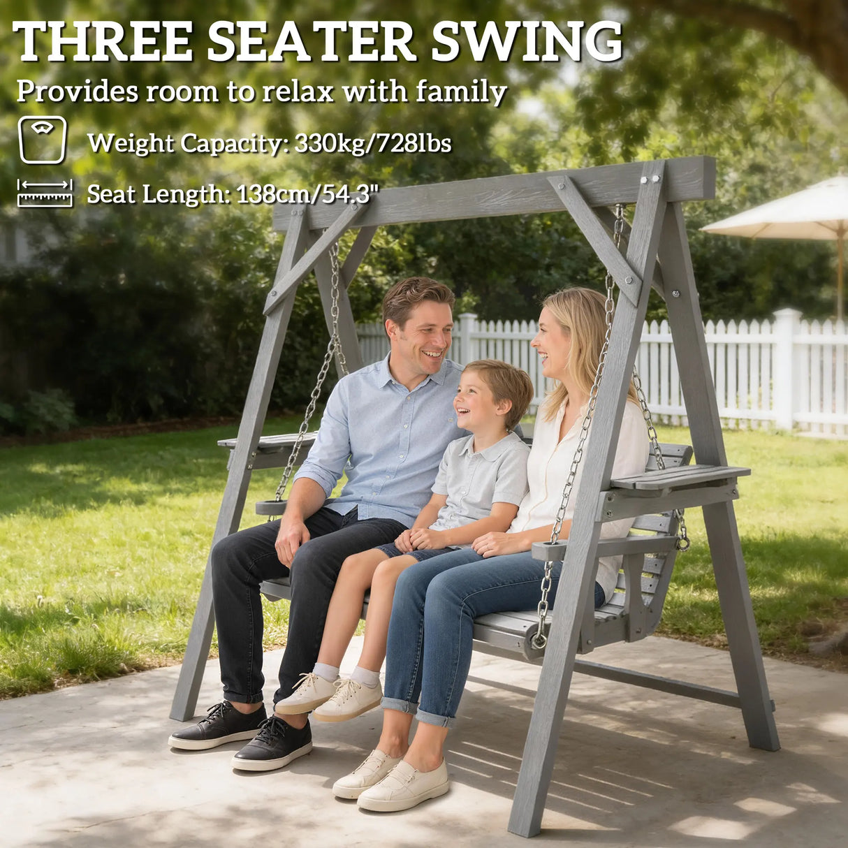 Outsunny Three-Seater Wooden Swing Bench, Dark Grey