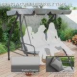 Outsunny Outdoor 2-in-1 Swing Chair Lounger 3 Seater Garden Swing Seat Bed Convertible Tilt Canopy W/ Cushion, Light Grey