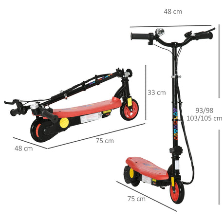 HOMCOM Foldable Electric Scooter, with LED Headlights, for Ages 7-14 Years, Red