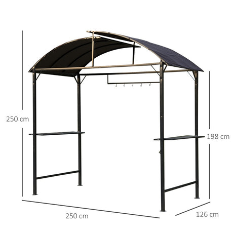 Outsunny Metal Smoking Gazebo Marquee Garden Patio BBQ Tent Grill Canopy Awning Shelter - Coffee