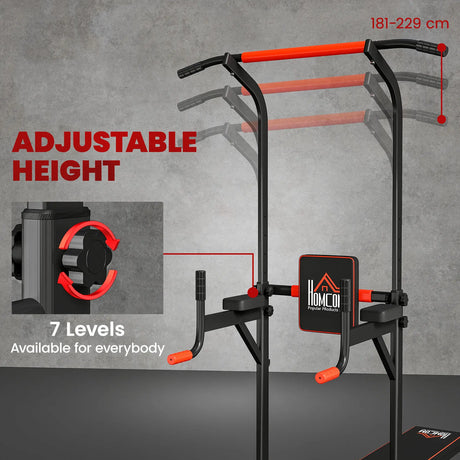 HOMCOM Multifunction Power Tower Home Workout Dip Station w/ Sit-up Bench Push-up Bars and Tension Ropes Fitness Equipment Office Gym Training