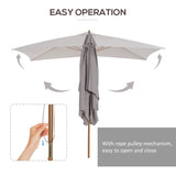 Outsunny 2 x 3m Wooden Garden Parasol Umbrella Outdoor Sun Shade Canopy, Table Market Umbrella with Vent, 38 mm Pole, Rope Pulley Mechanism, Light Grey