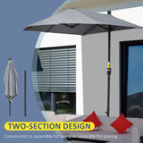 Outsunny 2m Half Parasol Market Umbrella Garden Balcony Parasol with Crank Handle, Base, Double-Sided Canopy, Dark Grey