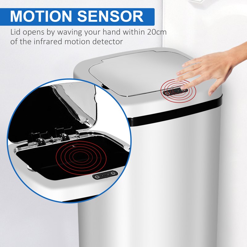 HOMCOM 50L Infrared Touchless Automatic Motion Sensor Dustbin Stainless Steel Trash Can Home Office