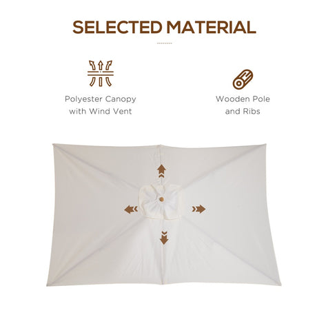 Outsunny 2 x 3m Wooden Garden Parasol Umbrella Outdoor Sun Shade Canopy, Cream White