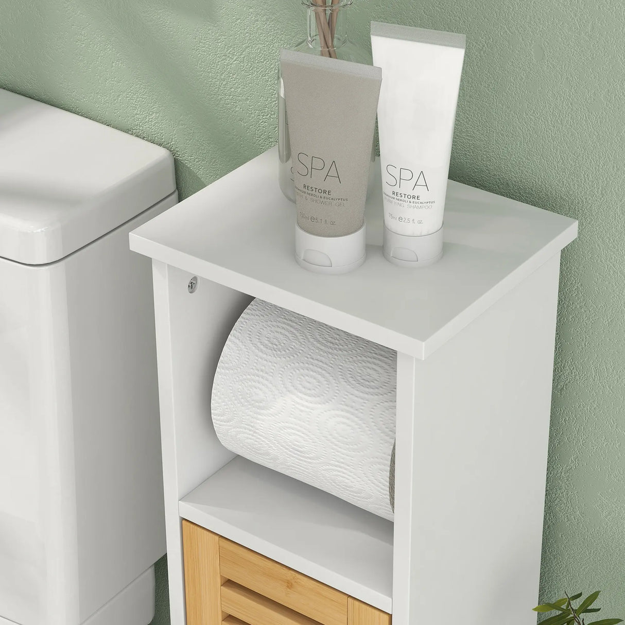 HOMCOM Bathroom Cabinet with Toilet Paper Holder - White