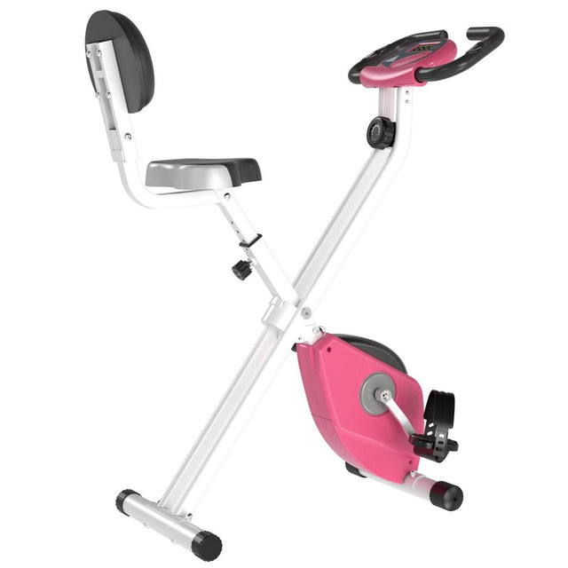 HOMCOM Exercise Bike Fitness Bicycle Indoor trainer Foldable 8-level Magnetic Resistance Adjustable w/LCD Monitor Pulse Sensor, Pink