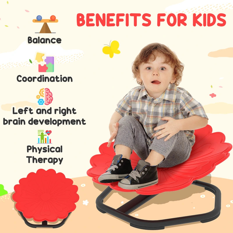 AIYAPLAY Flower-Shaped Sensory Spinning Chair with Non-Slip Base for Balance/Coordination, Red