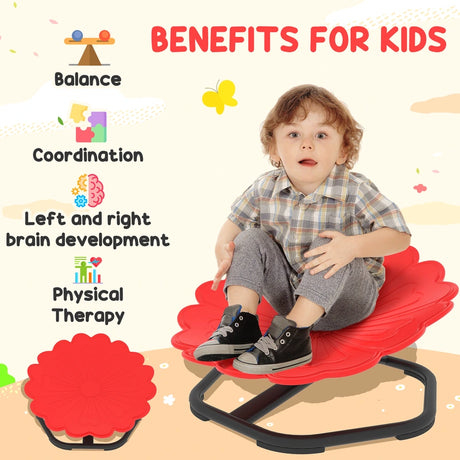 AIYAPLAY Flower-Shaped Sensory Spinning Chair with Non-Slip Base for Balance/Coordination, Red