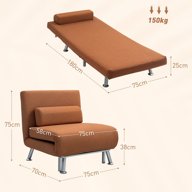 HOMCOM Single Linen-Feel Sleeper Chair - Coffee