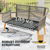 Outsunny 4 Piece Rattan Garden Furniture Set with Loveseat, Armchairs, Wood Table, Wicker Patio Conversation Set, Cream White