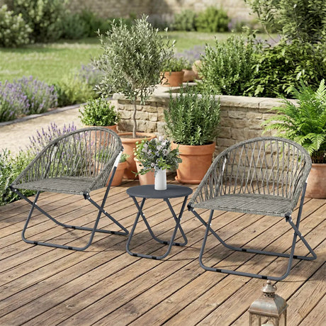 Outsunny Patio Bistro Set, Folding Patio Furniture Set with 2 Chairs and Table, Grey