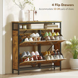 HOMCOM Shoe Storage Cabinet with 4 Flip Drawers and Open Shelf - Rustic Brown
