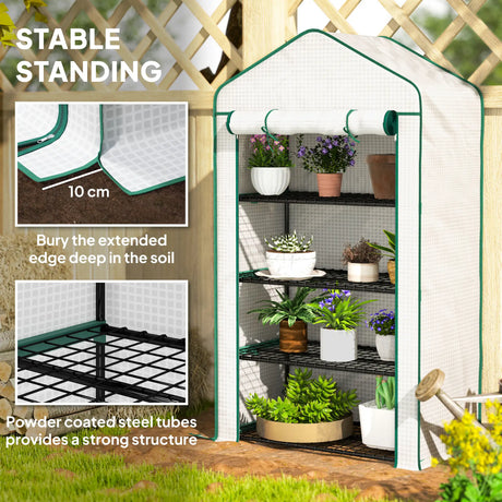 Outsunny Four-Tier Mini Greenhouse, with Reinforced Plastic Cover