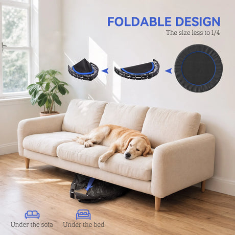 HOMCOM 45" Foldable Mini Fitness Trampoline, with Adjustable Foam Handle, Blue