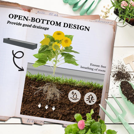 Outsunny 60 x 240cm Galvanised Steel Planter, with Open Bottom, Pack of 2