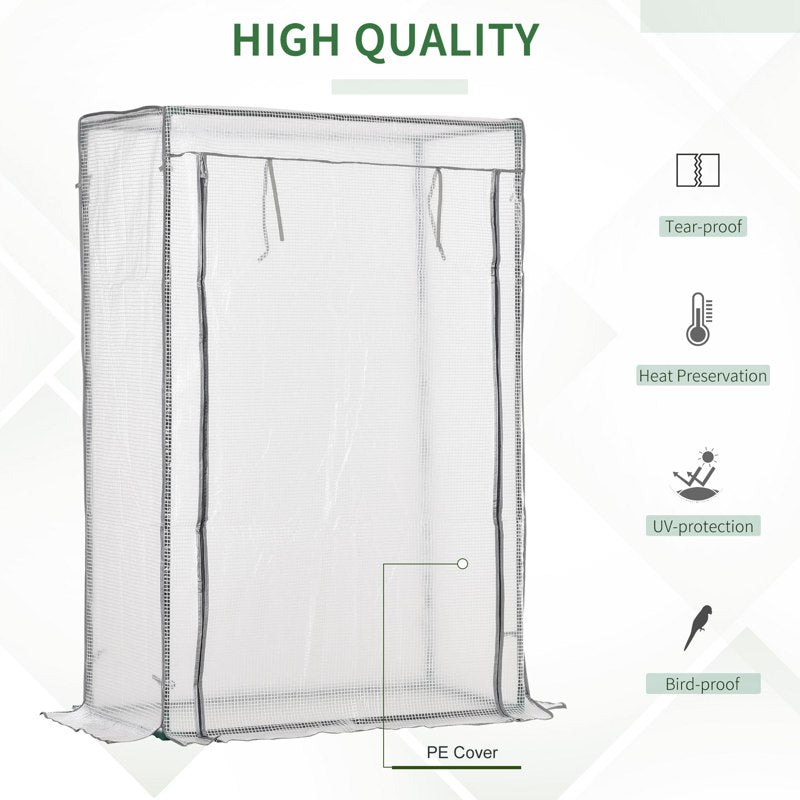 Outsunny 100 x 50 x 150cm Tomato Greenhouse with Roll-up Door, Mini Greenhouse with PE Cover, Outdoor Grow House Small Green House for Yard, Balcony, Garden, White