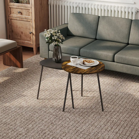 HOMCOM Nesting Side Table Set of 2 - Rustic Brown