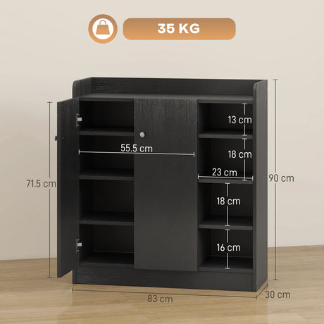 HOMCOM Shoe Storage Cabinet with Adjustable Shelves - Black