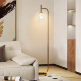 HOMCOM Floor Lamp for Living Room with Glass Lampshade, Modern Standing Lamp with Foot Switch for Bedroom, Bulb not Included, Gold Tone