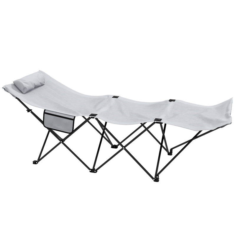 Outsunny Foldable Sun Lounger, Outdoor Tanning Sun Lounger Chair with Side Pocket, Headrest, Oxford Seat, for Beach, Yard, Patio, Light Grey