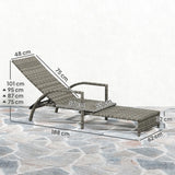 Outsunny Reclining Rattan Lounger, with Extending Footrest - Grey