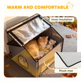 PawHut Outdoor Cat House, Waterproof Insulated Cat Kennel with Elevated Base, Foldable Feral Kitty Shelter for Kittens, Grey