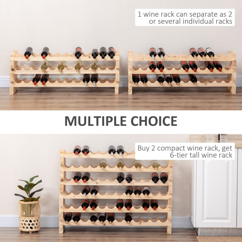 HOMCOM Three-Tier, 36 Bottle Wooden Wine Rack - Natural