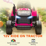 AIYAPLAY 12V Ride on Tractor and Trailer with Remote Control, Music, Shifter, Start-Up Sound, for Kids Ages 3-8 Years, Pink