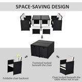 Outsunny 9 Piece Rattan Cube Garden Furniture Dining Set with Armchairs, Footstools and Glass-Top Table, Black