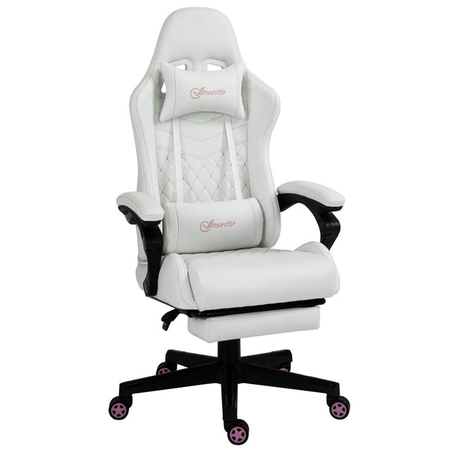 Vinsetto Computer Gaming Chair with Footrest, Video Gaming Chair for Adults with 130° Reclining Back, Desk Chair with Lumbar Support and Adjustable Height, White