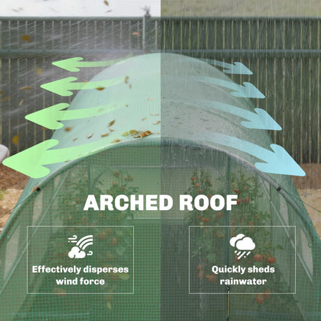 Outsunny 2 x 3 m Walk-in Polytunnel Greenhouse with Hinged Door and 6 Roll Up Mesh Windows, Garden Tunnel Warm House Tent, Green