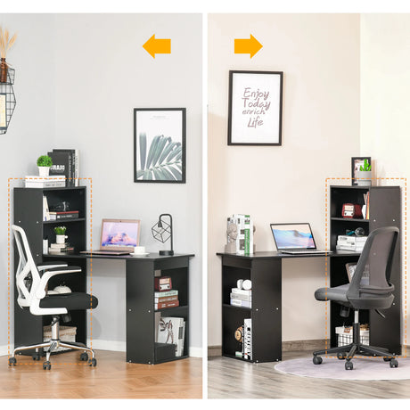 HOMCOM 120cm Computer Desk, Wooden PC Laptop Table with 6-Tier Storage Bookshelves, Home Office Working Study Desk, Writing Workstation, Black