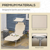 Outsunny 2 Pieces Outdoor Foldable Sun Lounger, 4 Level Adjustable Backrest Reclining Sun Lounger Chair with Angle Adjust Sun Shade Awning for Beach, Garden, Patio, Beige