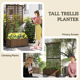 Outsunny Raised Bed with Drainage Holes, Wood Planter with Trellis for Climbing Plants to Grow Vegetables, Flowers, Brown