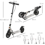 HOMCOM Teen/Adults Aluminium Folding Kick Scooter w/ Shock Mitigation System Silver