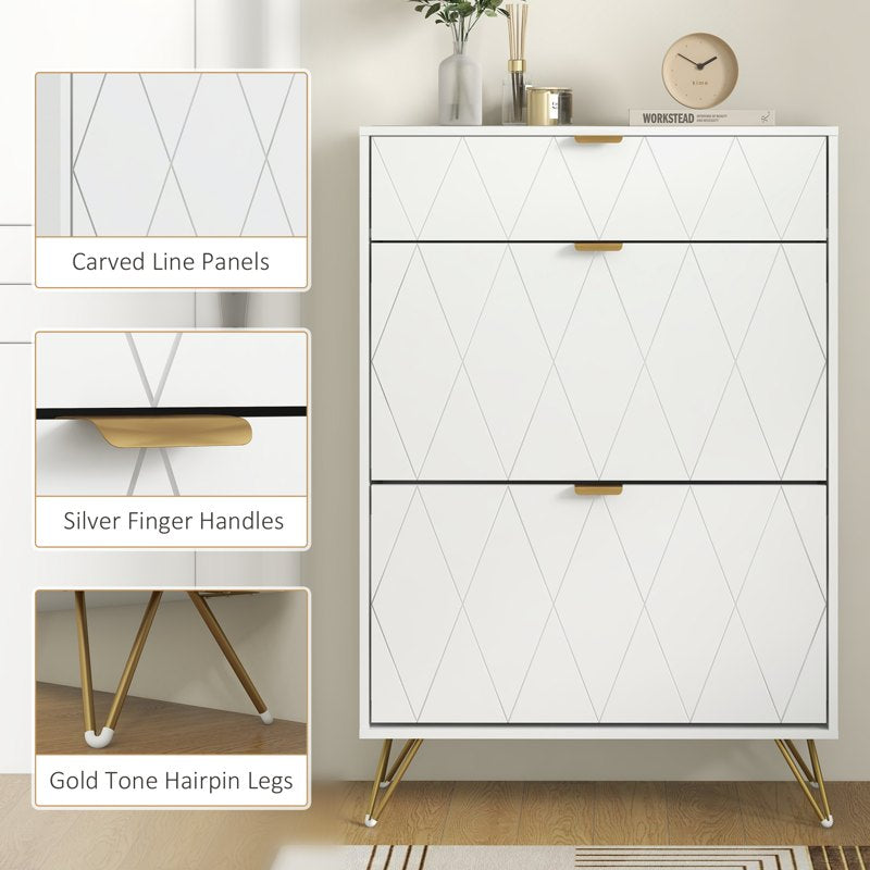 HOMCOM Two Flip Drawer Narrow Shoe Cabinet - White