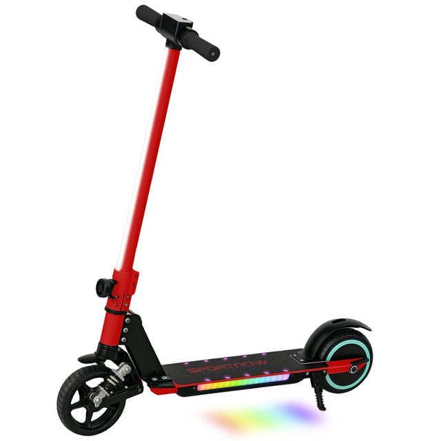 SPORTNOW Folding Electric Scooter for Kids Age 6-14 with Dual Brakes, Front Suspension, LED Colourful Lights and Display, 6.8kg Lightweight Aluminium E Scooter, Up to 14 KM/H & 6 KM, Red