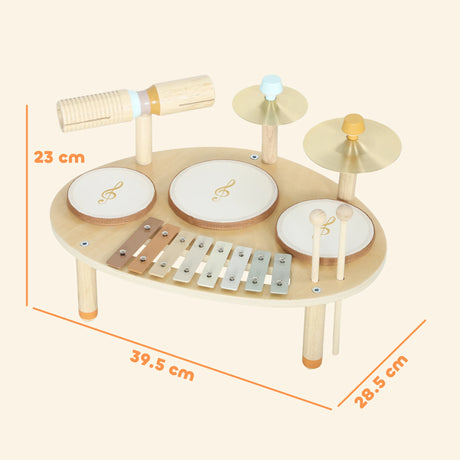 AIYAPLAY Baby Drum Kit, Wooden Kids Musical Instruments with Drums and Xylophone, Gifts for Girls Boys Birthday, Natural