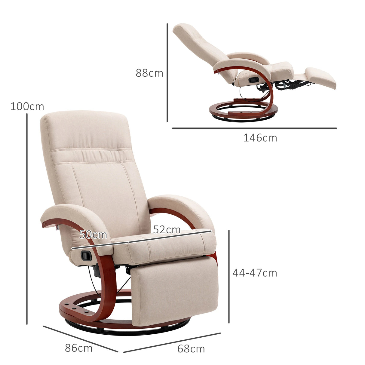HOMCOM 135 Manual Reclining Swivel Chair, with Footrest - Beige