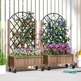 Outsunny Wooden Planter, with Metal Trellis - Brown/Black