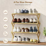 HOMCOM 4-Tier Bamboo Shoe Rack, No Assembly - Natural