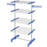 HOMCOM Four-Shelf Collapsing Clothes Horse, With Side Arms and Wheels - Blue