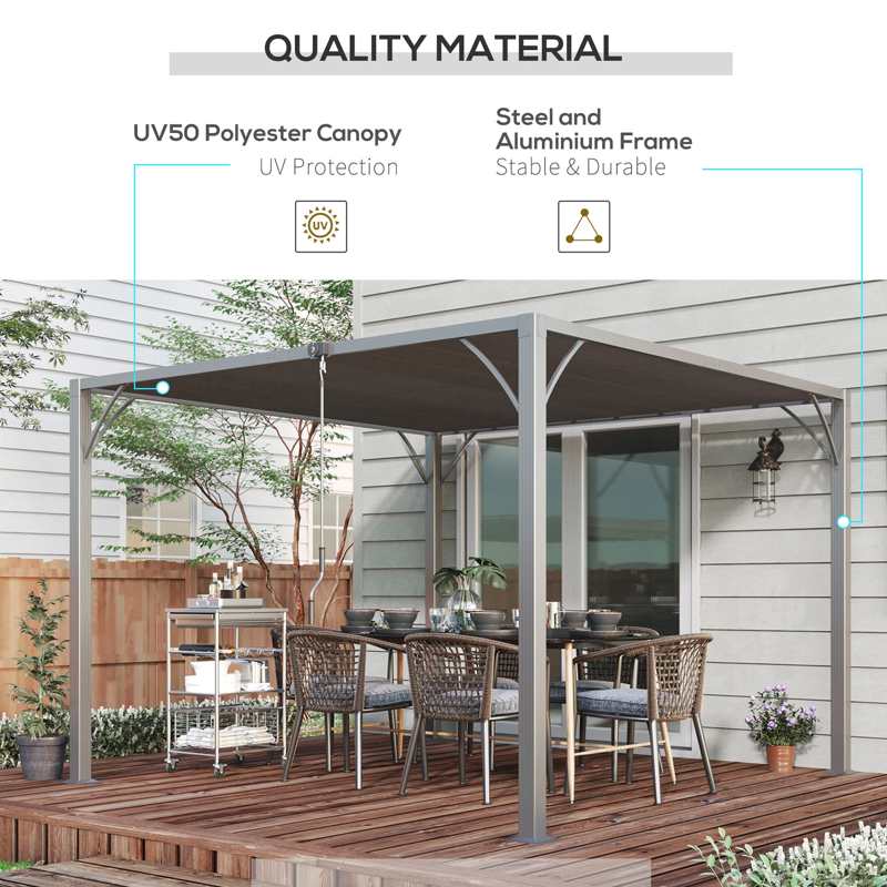 Outsunny 3 x 3(m) Outdoor Pergola with Retractable Roof, Aluminium Louvered Patio Gazebo Canopy for Lawn Garden Patio, Grey