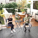 Outsunny 3 Pieces Outdoor Bistro Set, Glass Top Outdoor Table and 2 Folding Chairs with Protecting Feet, Grey