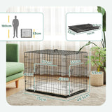 PawHut Foldable Dog Crate with 2 Doors with Tray, Soft Cushion, for Small Dogs, 75 x 49 x 53 cm, Black