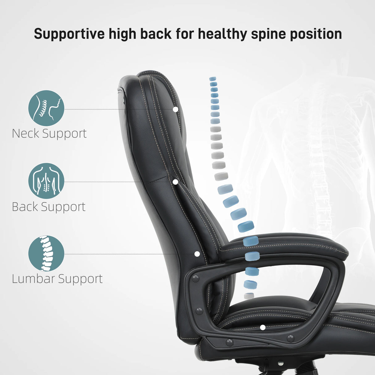 HOMCOM High Back Executive Office Chair, PU Leather Swivel Desk Chair with Tilt Function, Armrests and Adjustable Height for Home Office, Black