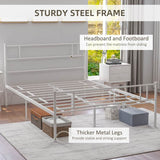 HOMCOM Double Metal Bed Frame Solid Bedstead Base with Headboard and Footboard, Metal Slat Support and Underbed Storage Space, Bedroom Furniture, White